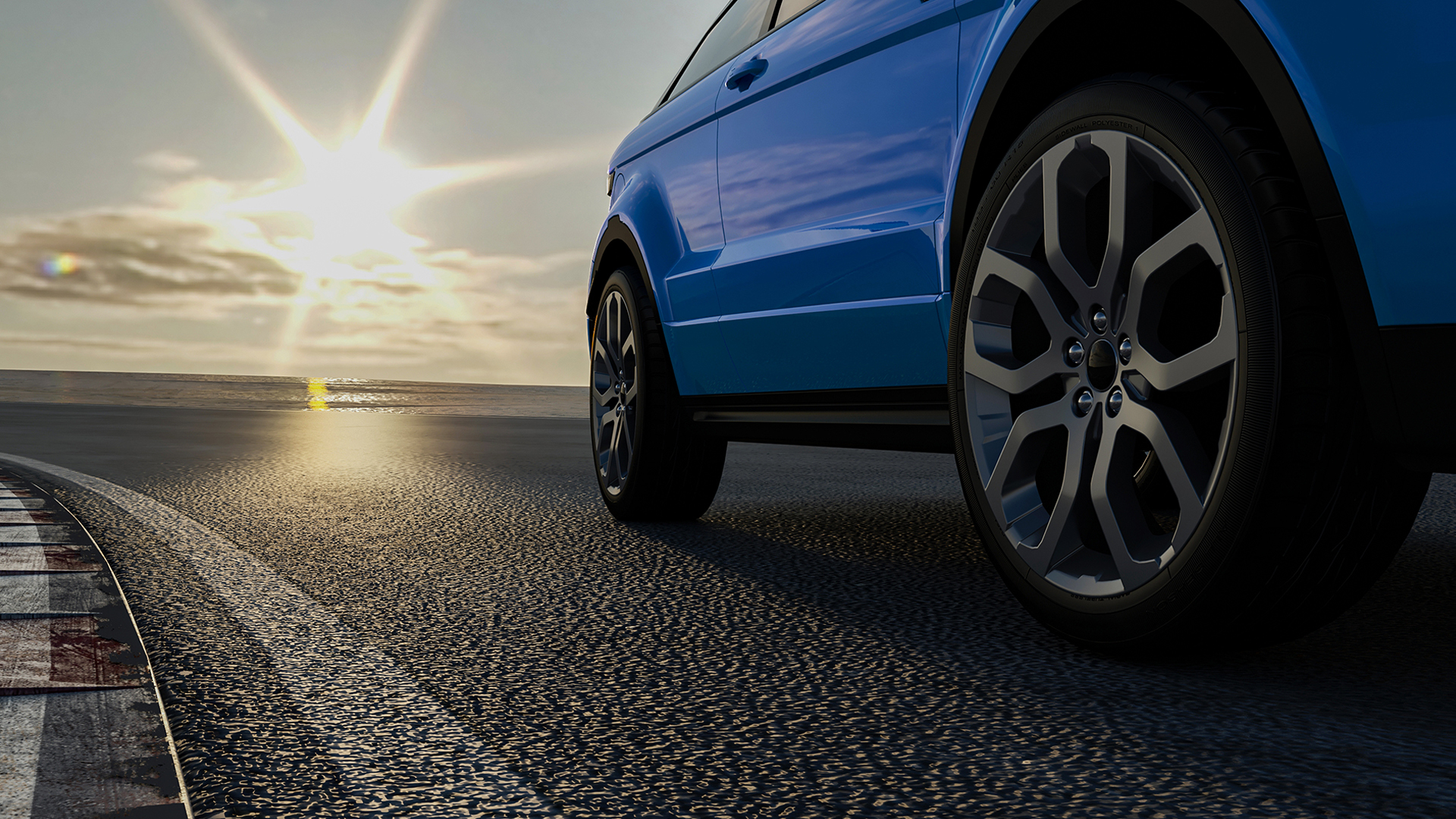 3d Car Sedan Rides On The Road To Meet The Sun, Concept 3d Rende